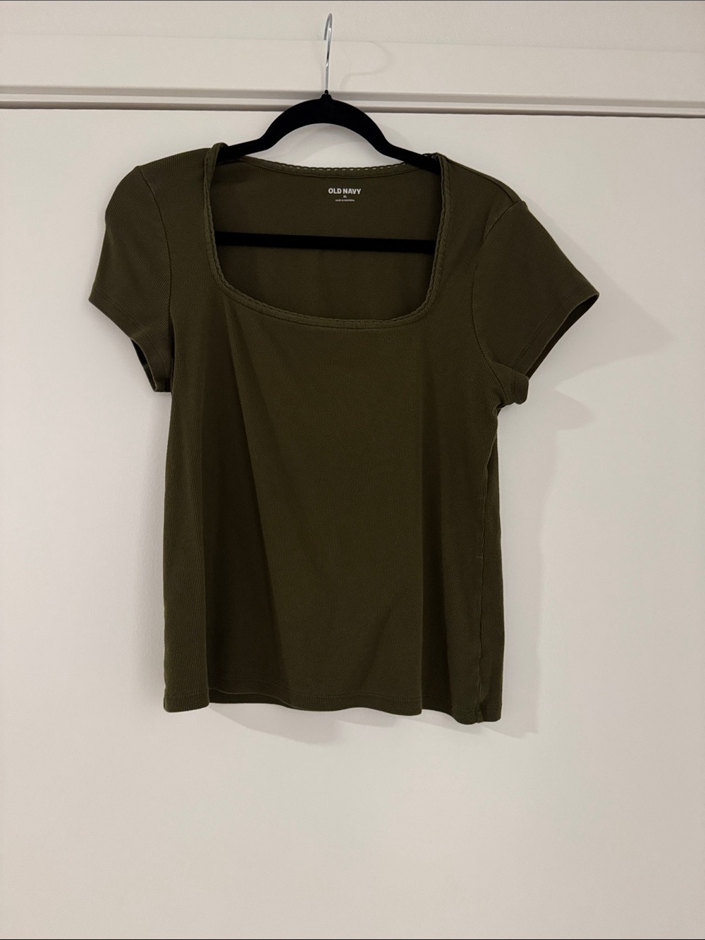 Old Navy Olive Green Scoop Square-Neck Short Sleeve Top